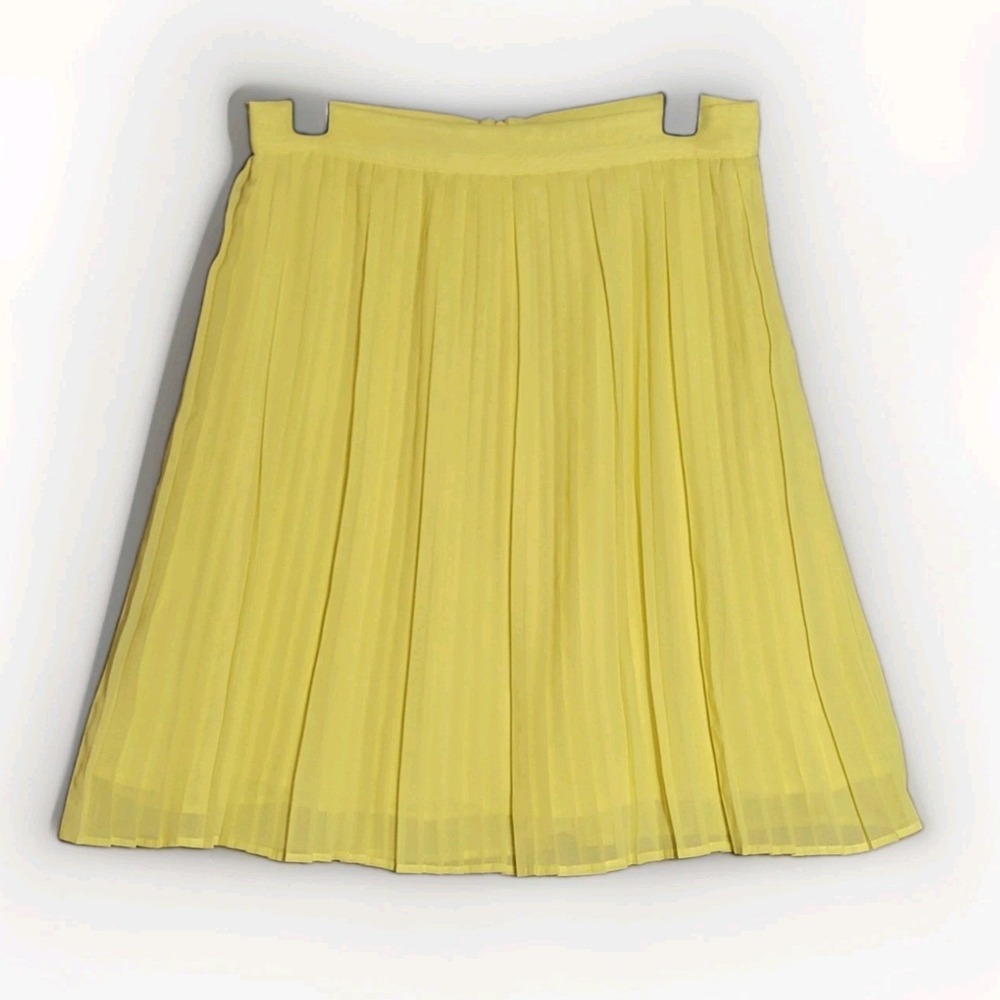 Mango Suit Yellow Chiffon Flared Pleated Lined Skirt Womens Sz US 4 Preppy
